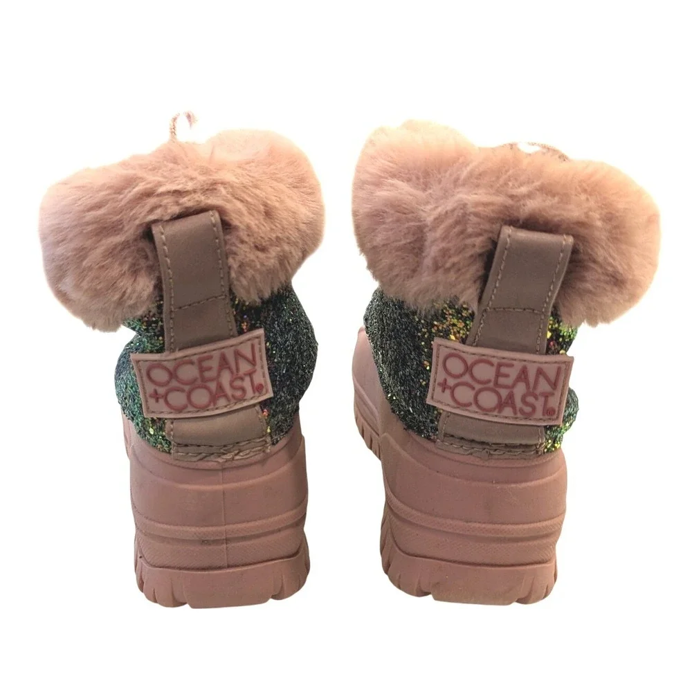 Ocean + Coast Girls Sz 1 Stacey Glitter Boots Faux Fur Duck Pink Winter Sparkle